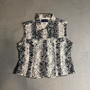 Cropped snakeskin print‎ denim vest XL
